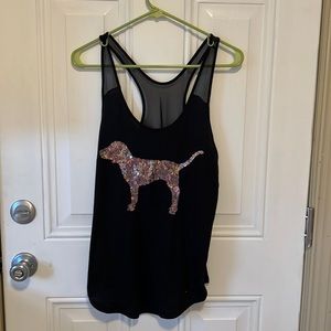 VS black tank with rose gold dog